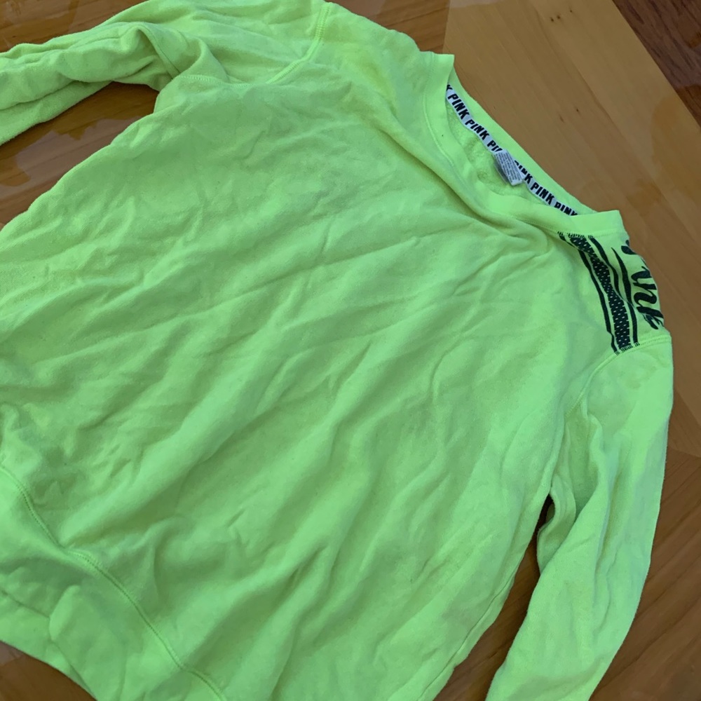 victoria secret pink neon yellow sweater